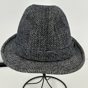 Dorfman Pacific Mens Herringbone Wool Blend Fedora Hat Gray Black Large